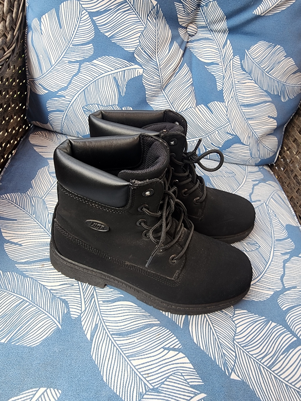 Lugz Black Work Boots with Logo Patch